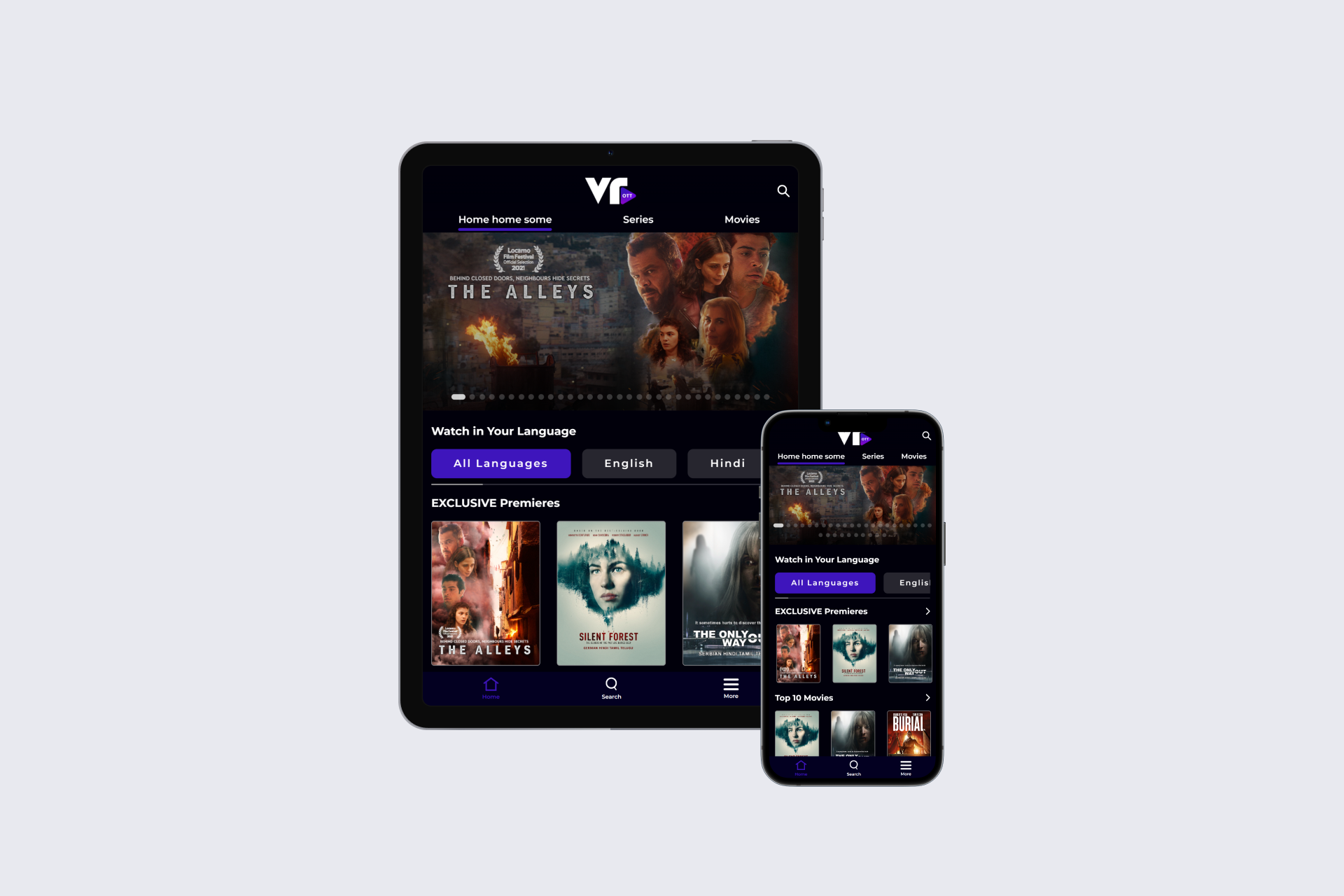 VR OTT Webpage optimised for Tablet And Mobile View